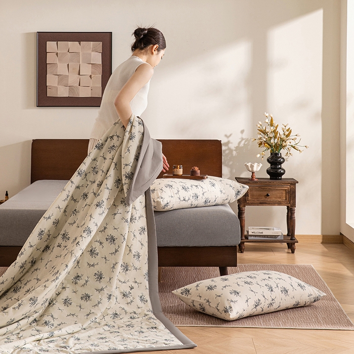 91家纺网 家纺一手货源 找家纺 吾诺 2025 全棉印花单层纱大豆夏被四件套夏凉被空调被子被芯全棉夏被 雅苑