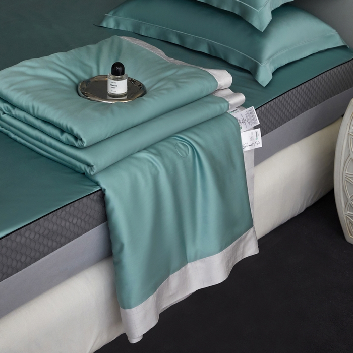 91家纺网 家纺一手货源 找家纺 A+爱家（纪梵茜） 2025新款纯色夏被四件套 冰海蓝