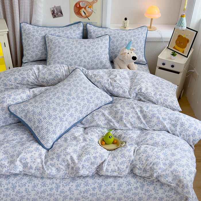 91家纺网 家纺一手货源 找家纺 赫梵茜 2025新款有氧针织双层纱单床盖床盖三件套床盖四件套 萱花-兰