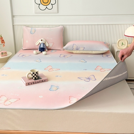 柏薇 2025新款三明治网眼印花凉席套件 七彩蝴蝶