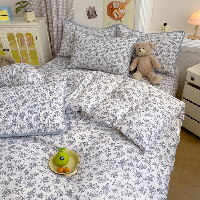 91家纺网 家纺一手货源 找家纺 赫梵茜 2025新款有氧针织双层纱单床盖床盖三件套床盖四件套 萱花 -灰