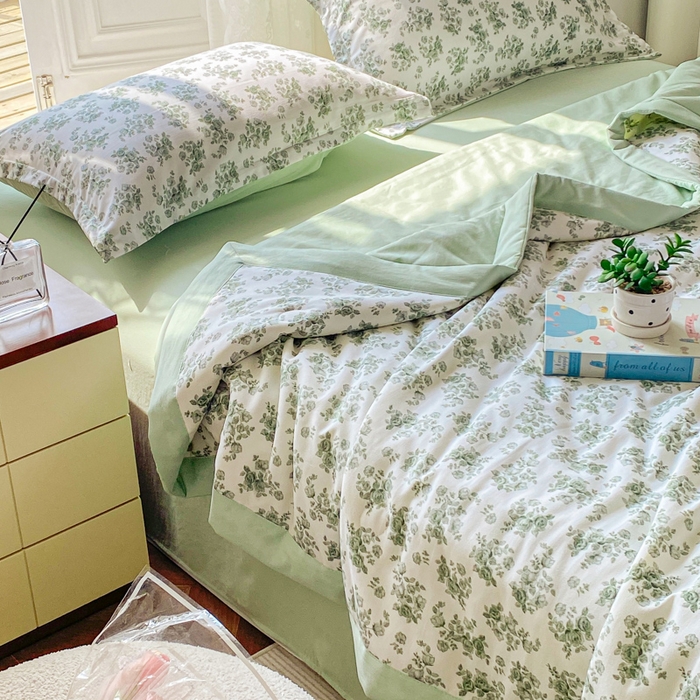 91家纺网 家纺一手货源 找家纺 左右家纺 2025新款A类双层纱大豆夏凉被 薄荷绿