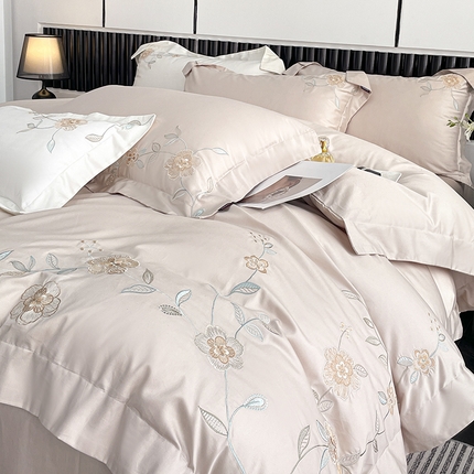 2025新款春夏新款A类长绒棉全工艺刺绣四件套纯棉全棉轻奢风直播高端床上用品 蔓艺-颜粉