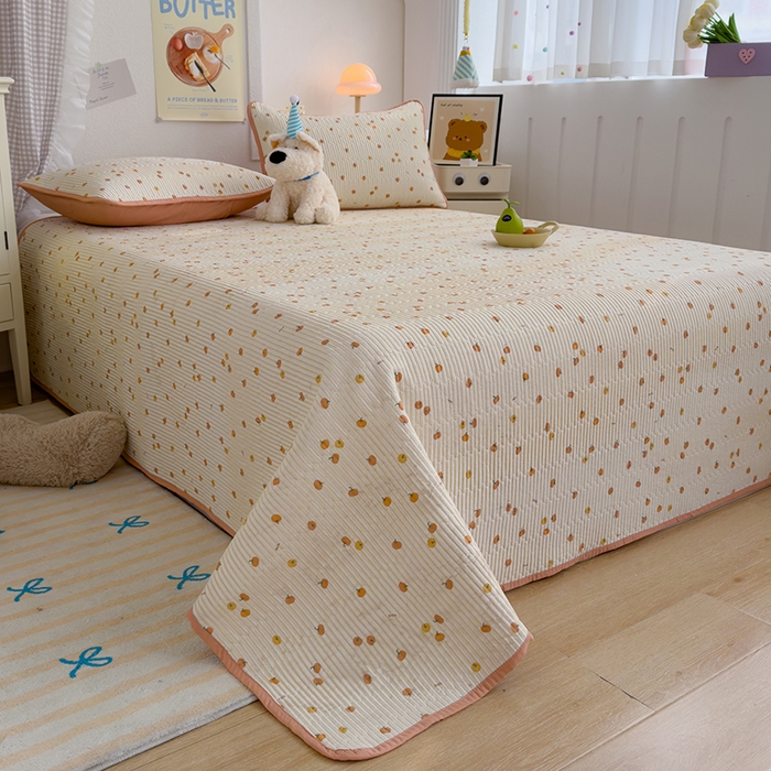 91家纺网 家纺一手货源 找家纺 赫梵茜 2025新款有氧针织双层纱单床盖床盖三件套床盖四件套 小南瓜