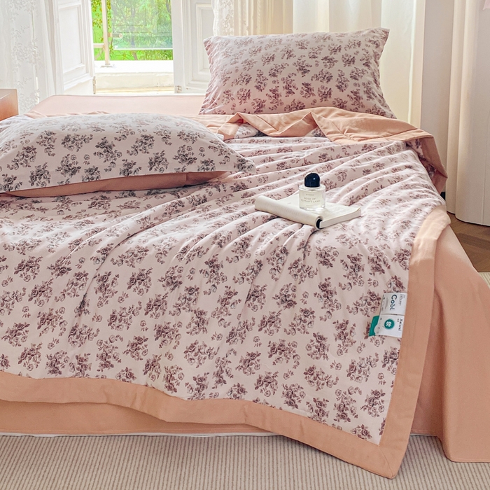 91家纺网 家纺一手货源 找家纺 左右家纺 2025新款A类双层纱大豆夏凉被 蜜瓜橙