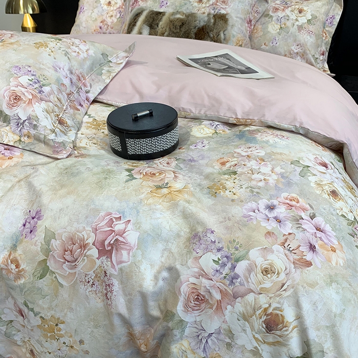 91家纺网 家纺一手货源 找家纺 莱豫家纺 2025新款50支长绒棉数码印花四件套 碧澜