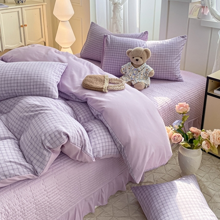 91家纺网 家纺一手货源 找家纺 一比一家纺 2025新款针织双层纱床盖四件套 月半弯