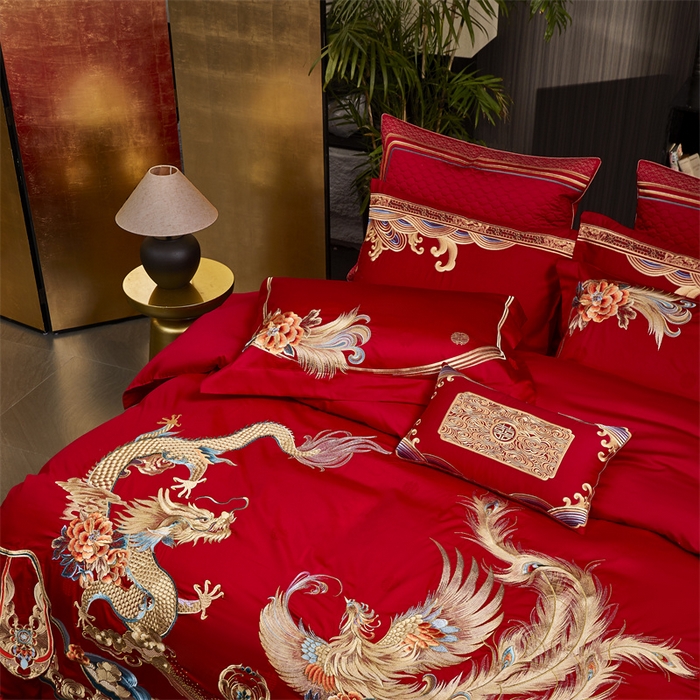 91家纺网 家纺一手货源 找家纺 高大尚婚庆馆 2025春夏新款双股长绒棉提花四件套-尊享系列皇家喜事