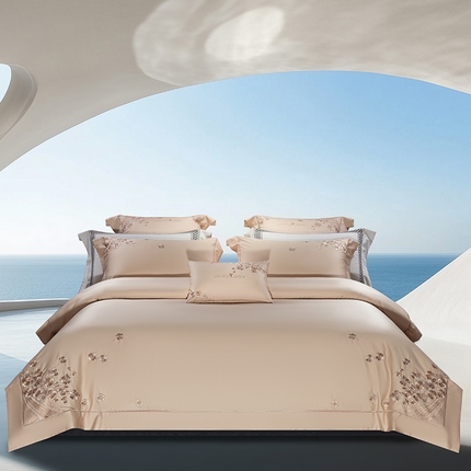 诗黛尔 2025春夏新品 长绒棉刺绣四件套 安格斯系列 安格斯-卡其色