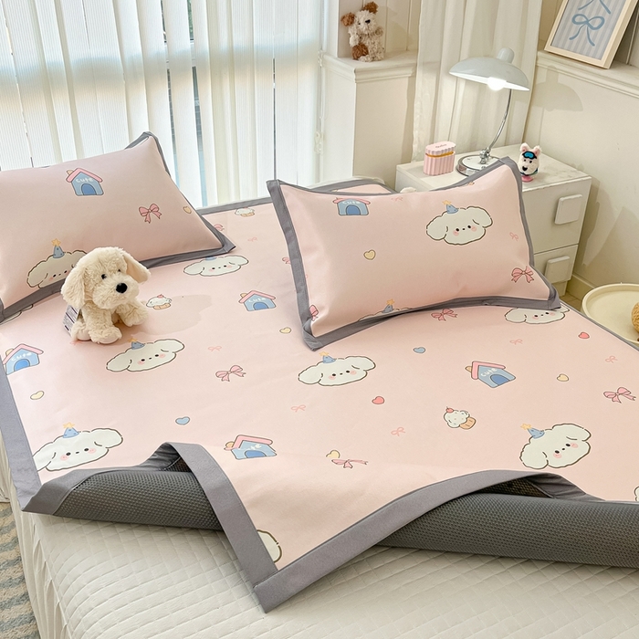 91家纺网 家纺一手货源 找家纺 川悦生活 2025新款600D立体宽边冰丝印花凉席 奶卷甜蜜日常