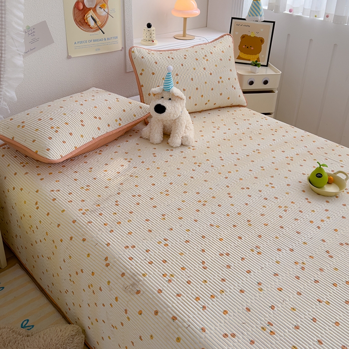 91家纺网 家纺一手货源 找家纺 赫梵茜 2025新款有氧针织双层纱单床盖床盖三件套床盖四件套 小南瓜