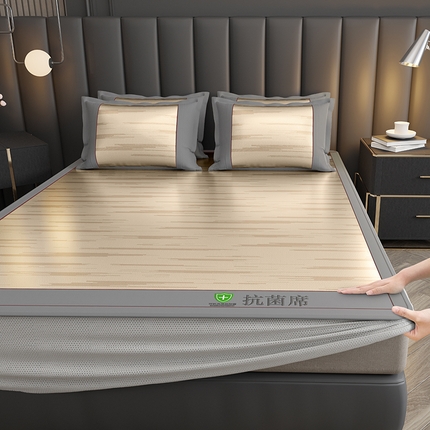 91家纺网 家纺一手货源 找家纺 小牛席业2025新款A加厚款-可机洗抗菌提花冰丝席（床笠款）凉席藤席冰藤席冰丝席竹席草席空调席乳胶席豆豆席 抗菌席-流星雨-咖色（床笠款）