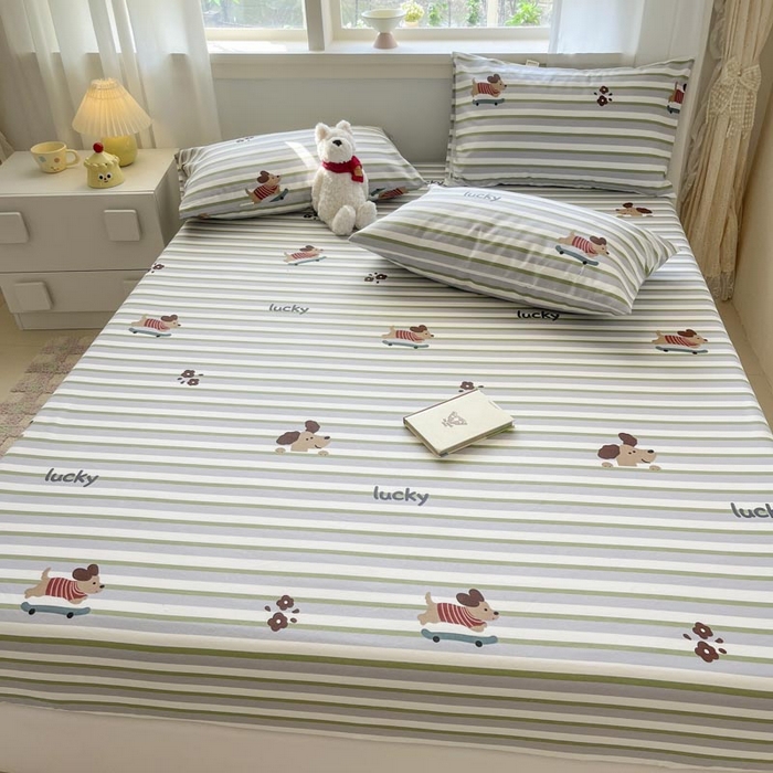 91家纺网 家纺一手货源 找家纺 新印象2025新款直角纯棉老粗布套件 床笠款 老粗布-哒哒狗 (