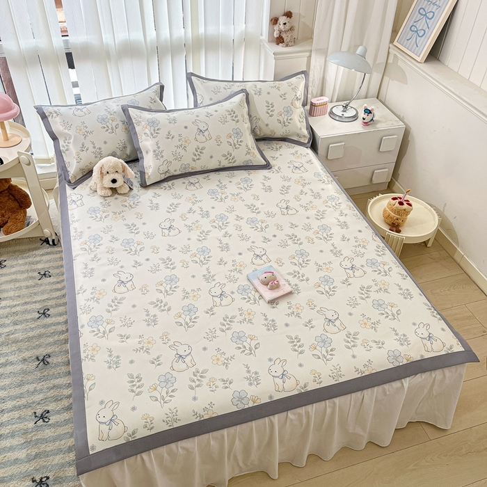 91家纺网 家纺一手货源 找家纺 川悦生活 2025新款600D立体宽边冰丝印花凉席 兰花小园