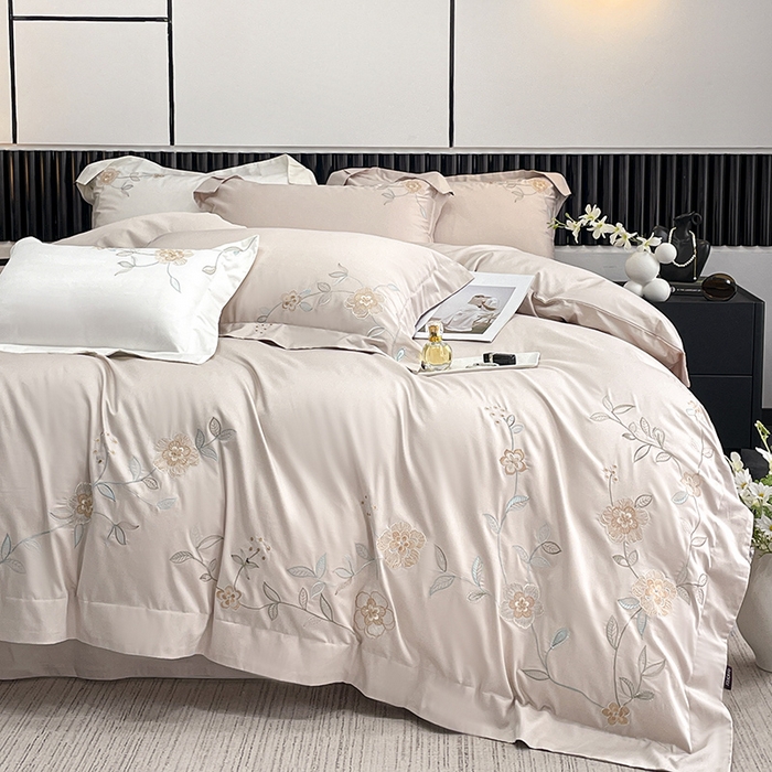 91家纺网 家纺一手货源 找家纺 2025新款春夏新款A类长绒棉全工艺刺绣四件套纯棉全棉轻奢风直播高端床上用品 蔓艺-颜粉