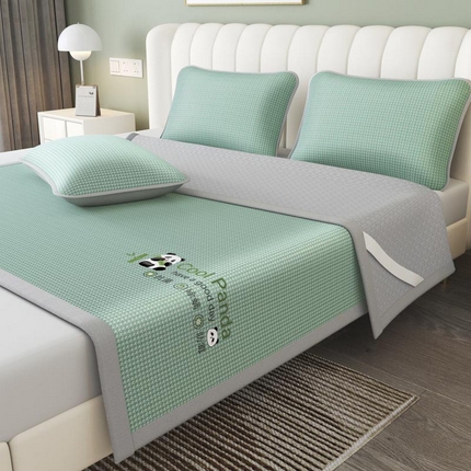 福来临家纺 2025新款清凉抗菌冰丝床席床笠-熊猫 熊猫-绿-床席款