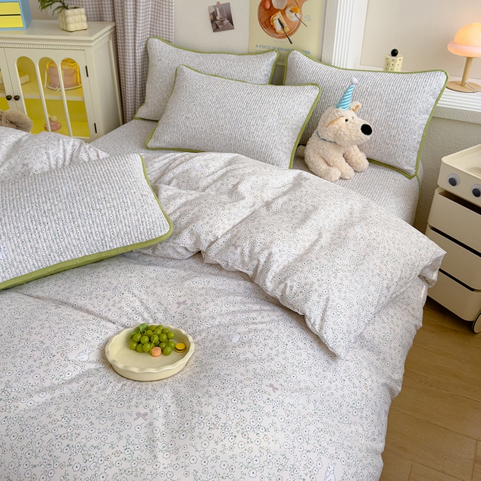 91家纺网 家纺一手货源 找家纺 赫梵茜 2025新款有氧针织双层纱单床盖床盖三件套床盖四件套 安琪拉兔