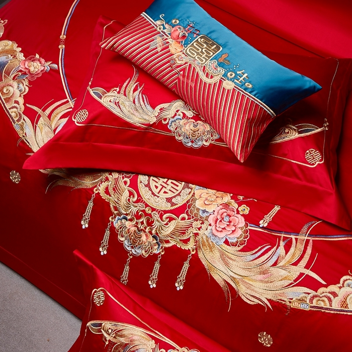 91家纺网 家纺一手货源 找家纺 高大尚 2025新款长绒棉囍嫁系列四件套荣华富贵