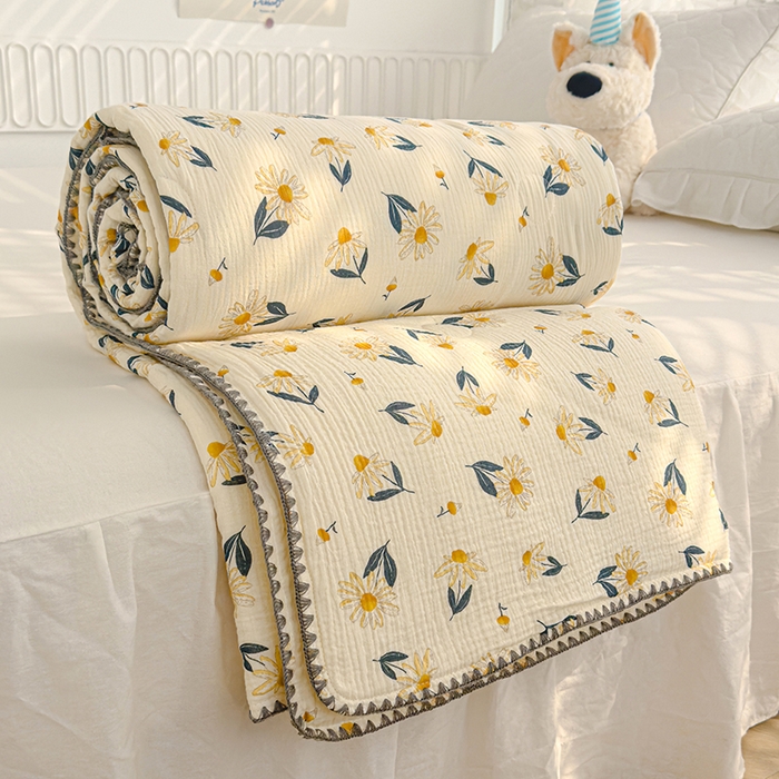 91家纺网 家纺一手货源 找家纺 芯恋 2025新款母婴级全棉皱皱纱儿童被双层纱夏被 花解语