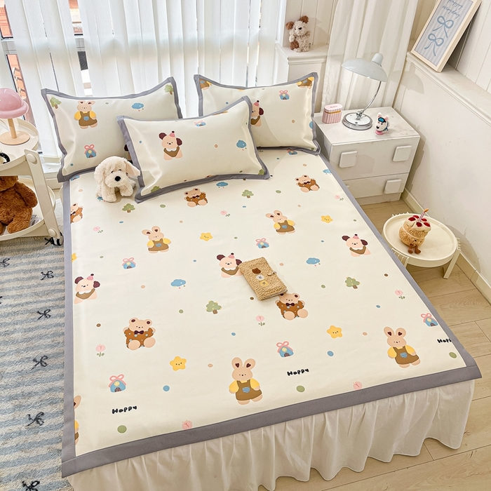 91家纺网 家纺一手货源 找家纺 川悦生活 2025新款600D立体宽边冰丝印花凉席 咔吉