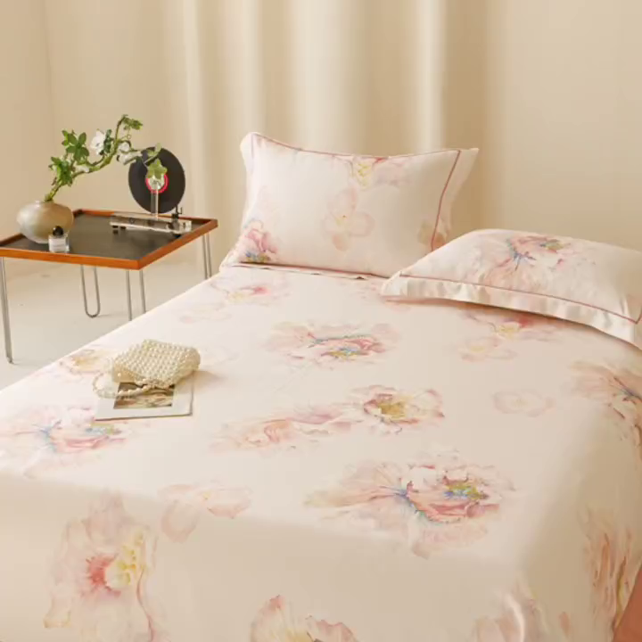 91家纺网 家纺一手货源 找家纺 舒慕 2025新款天丝竹纤维凉席三件套 花漾