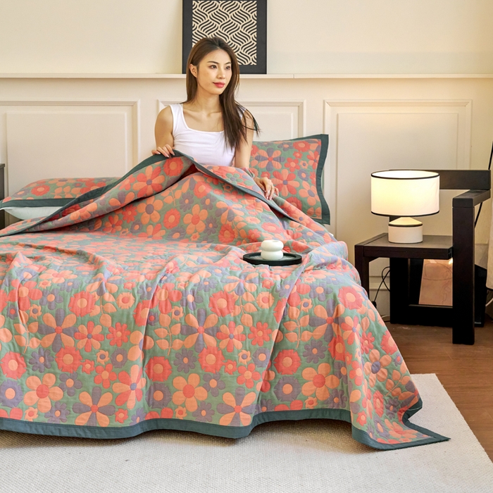 91家纺网 家纺一手货源 找家纺 棠薇家纺 2025新款60S长绒棉纯棉纱布毛巾被 花期如梦