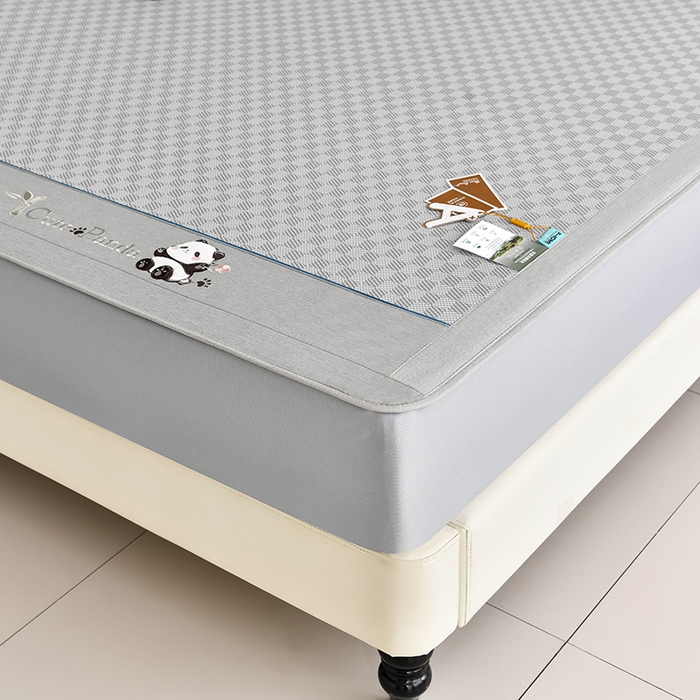 91家纺网 家纺一手货源 找家纺 小牛席业 2025新款棋盘格-熊猫凉感冰丝席系列（床笠款） 灰色