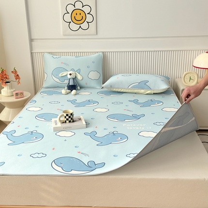 柏薇 2025新款三明治网眼印花凉席套件 鲸鱼宝宝