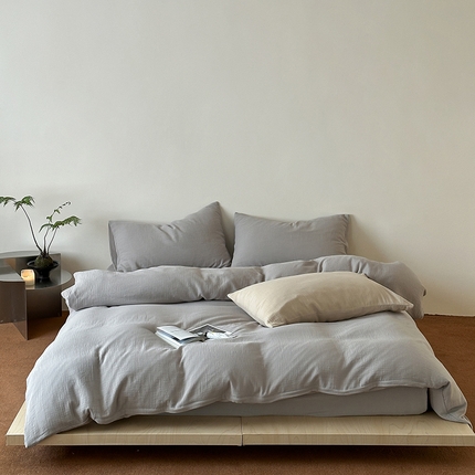简家居 2025新款全棉纯色双层纱四件套系列 太空灰