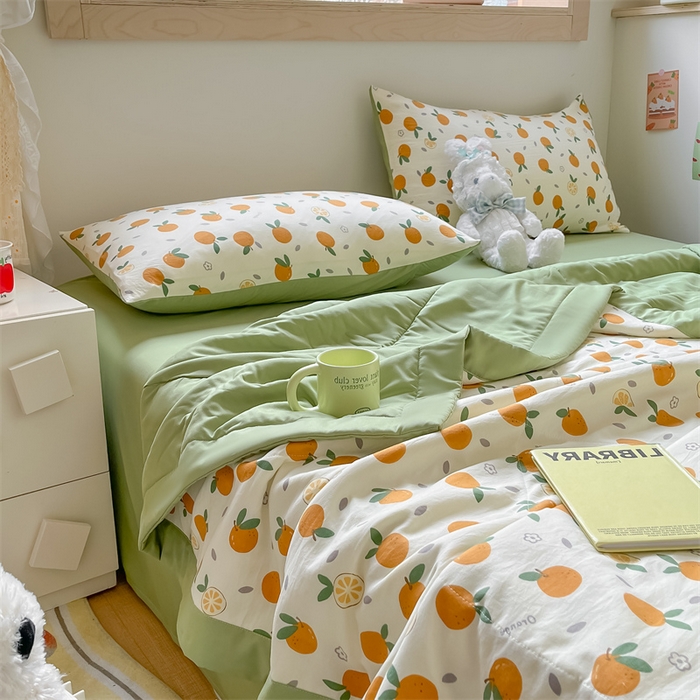 91家纺网 家纺一手货源 找家纺 梵蒂莎 2025云朵棉棉花夏被橙意满满-绿