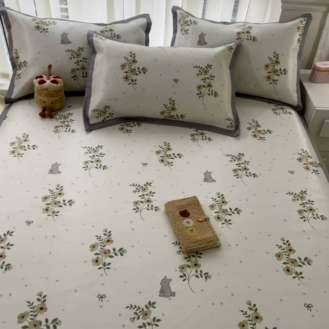 91家纺网 家纺一手货源 找家纺 川悦生活 2025新款600D立体宽边冰丝印花凉席 春日花钿