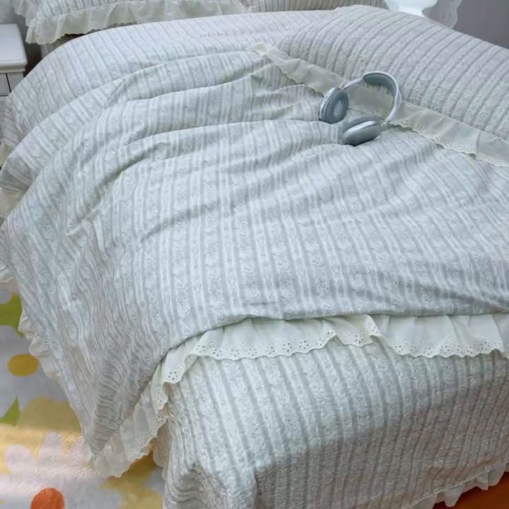 91家纺网 家纺一手货源 找家纺 暖居 2025春夏款高温砂洗棉花床盖三件套被套四件套同款纯棉夏被空调被四季 伊甸园