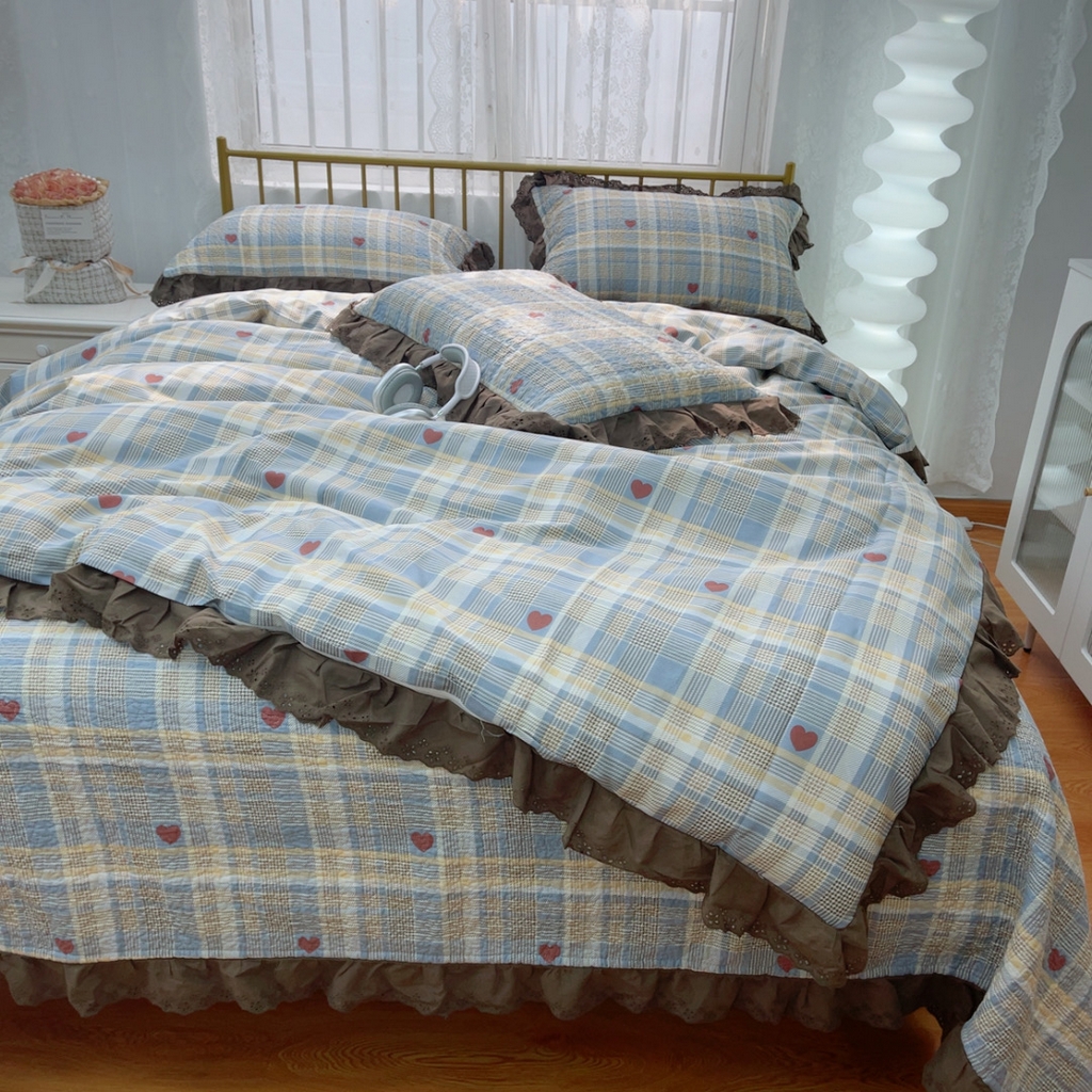 91家纺网 家纺一手货源 找家纺 暖居 2025春夏款高温砂洗棉花床盖三件套被套四件套同款纯棉夏被空调被四季 莱恩蓝色