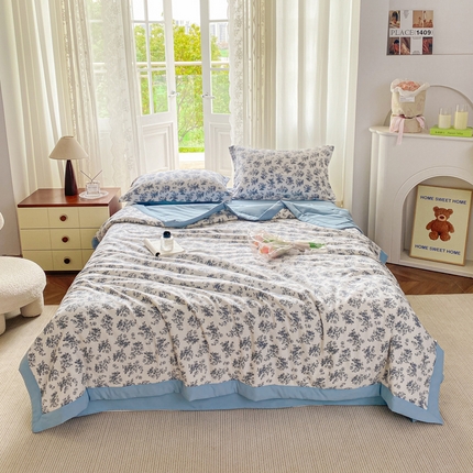 左右家纺 2025新款A类双层纱大豆夏凉被 云水兰