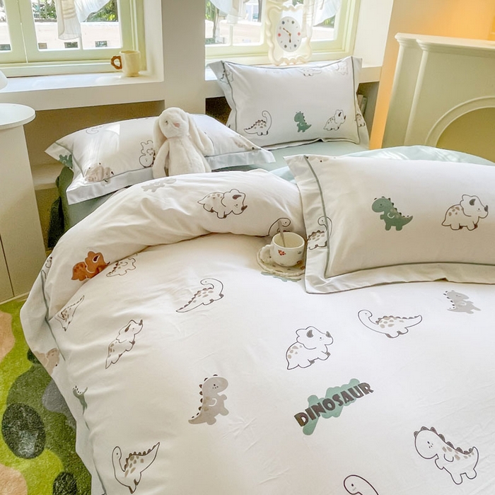 91家纺网 家纺一手货源 找家纺 7V 2025新款轻奢大宽边100%纯棉四件套133*76全棉喷气宽幅长绒棉被套床单床笠套件 侏罗纪