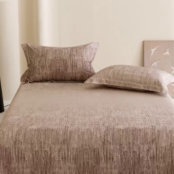 91家纺网 家纺一手货源 找家纺 舒慕 2025新款天丝竹纤维凉席三件套 洛卡-咖