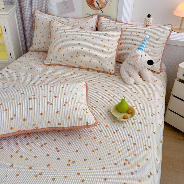 91家纺网 家纺一手货源 找家纺 赫梵茜 2025新款有氧针织双层纱单床盖床盖三件套床盖四件套 小南瓜