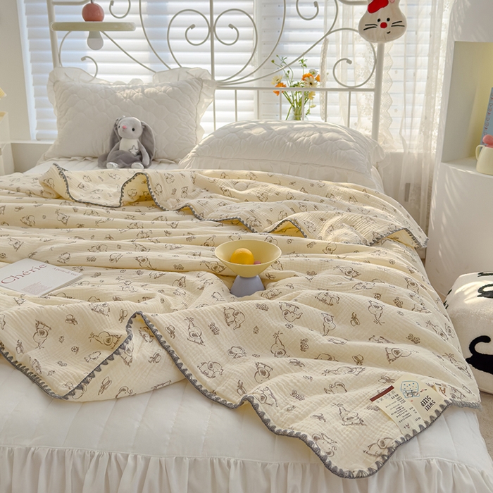 91家纺网 家纺一手货源 找家纺 芯恋 2025新款母婴级全棉皱皱纱儿童被双层纱夏被 欢乐小象