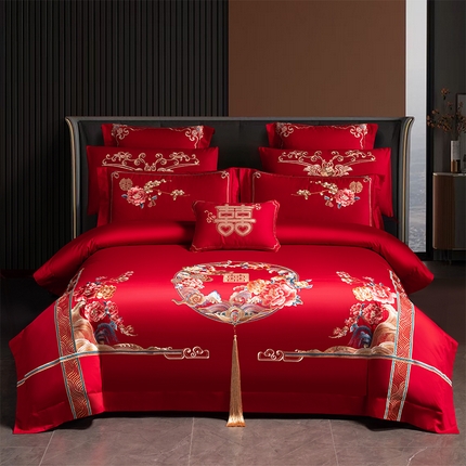 91家纺网 家纺一手货源 找家纺 （总）博之洋婚庆 2025新款全棉长绒棉刺绣新中式婚庆系列多件套
