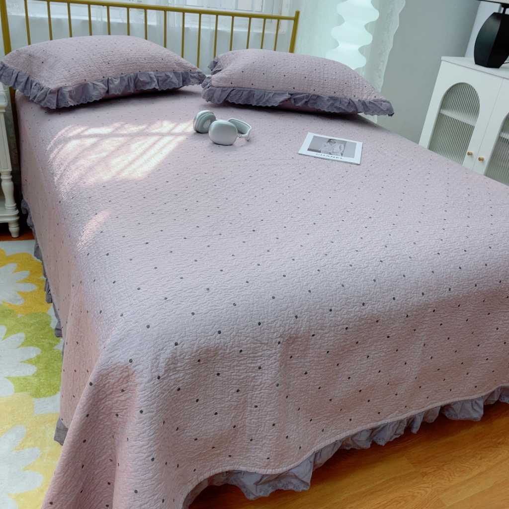 91家纺网 家纺一手货源 找家纺 暖居 2025春夏款高温砂洗棉花床盖三件套被套四件套同款纯棉夏被空调被四季 芋泥波波紫