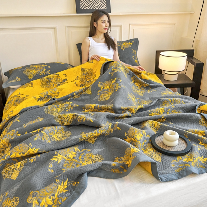 91家纺网 家纺一手货源 找家纺 棠薇家纺 2025新款60S长绒棉纯棉纱布毛巾被 时光笔墨