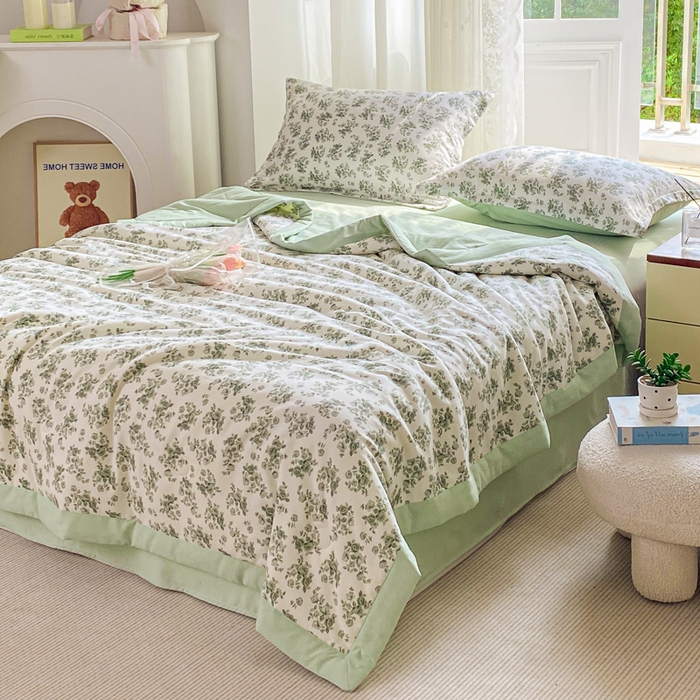 91家纺网 家纺一手货源 找家纺 左右家纺 2025新款A类双层纱大豆夏凉被 薄荷绿