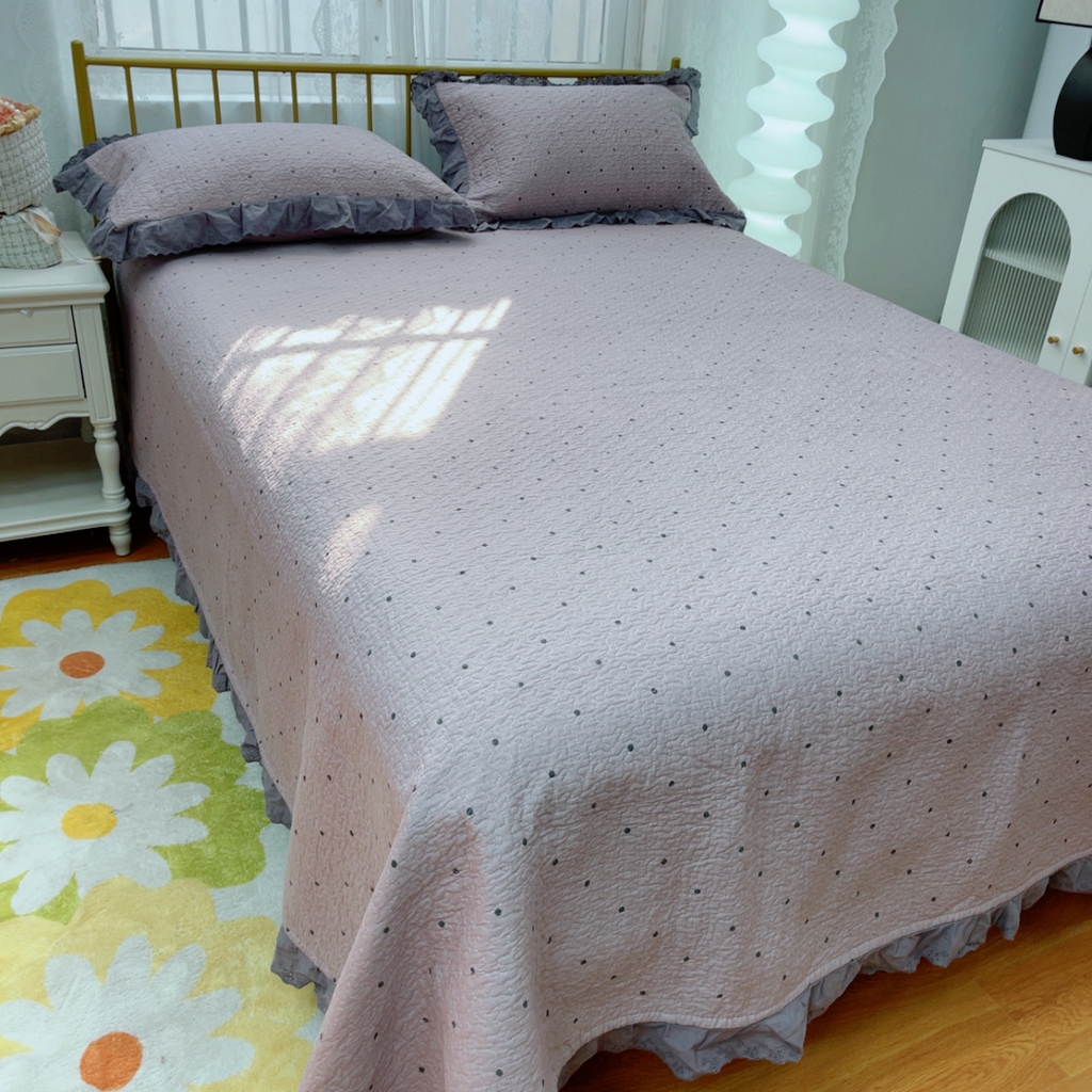 91家纺网 家纺一手货源 找家纺 暖居 2025春夏款高温砂洗棉花床盖三件套被套四件套同款纯棉夏被空调被四季 芋泥波波紫