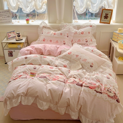 91家纺网 家纺一手货源 找家纺 （总）浩诚 2025新款洛丽塔纯棉花边款四件套