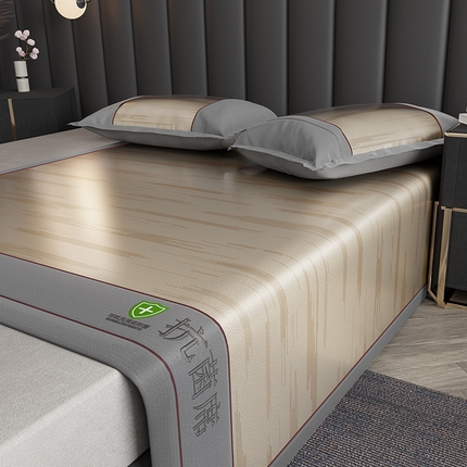 91家纺网 家纺一手货源 找家纺 小牛席业 2025新款A加厚款-可机洗抗菌提花冰丝席凉席藤席冰藤席冰丝席竹席草席空调席乳胶席豆豆席 抗菌席-流星雨-咖色