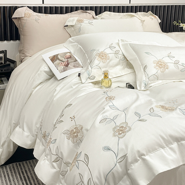 91家纺网 家纺一手货源 找家纺 （总）2025新款春夏新款A类长绒棉全工艺刺绣四件套纯棉全棉轻奢风直播高端床上用品