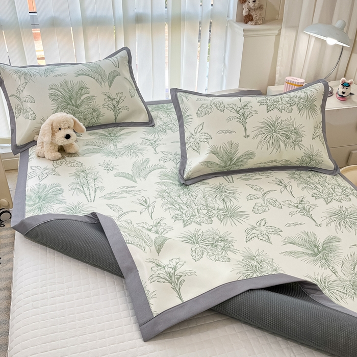 91家纺网 家纺一手货源 找家纺 川悦生活 2025新款600D立体宽边冰丝印花凉席 森林丛野-绿