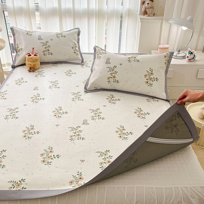 91家纺网 家纺一手货源 找家纺 川悦生活 2025新款600D立体宽边冰丝印花凉席 春日花钿