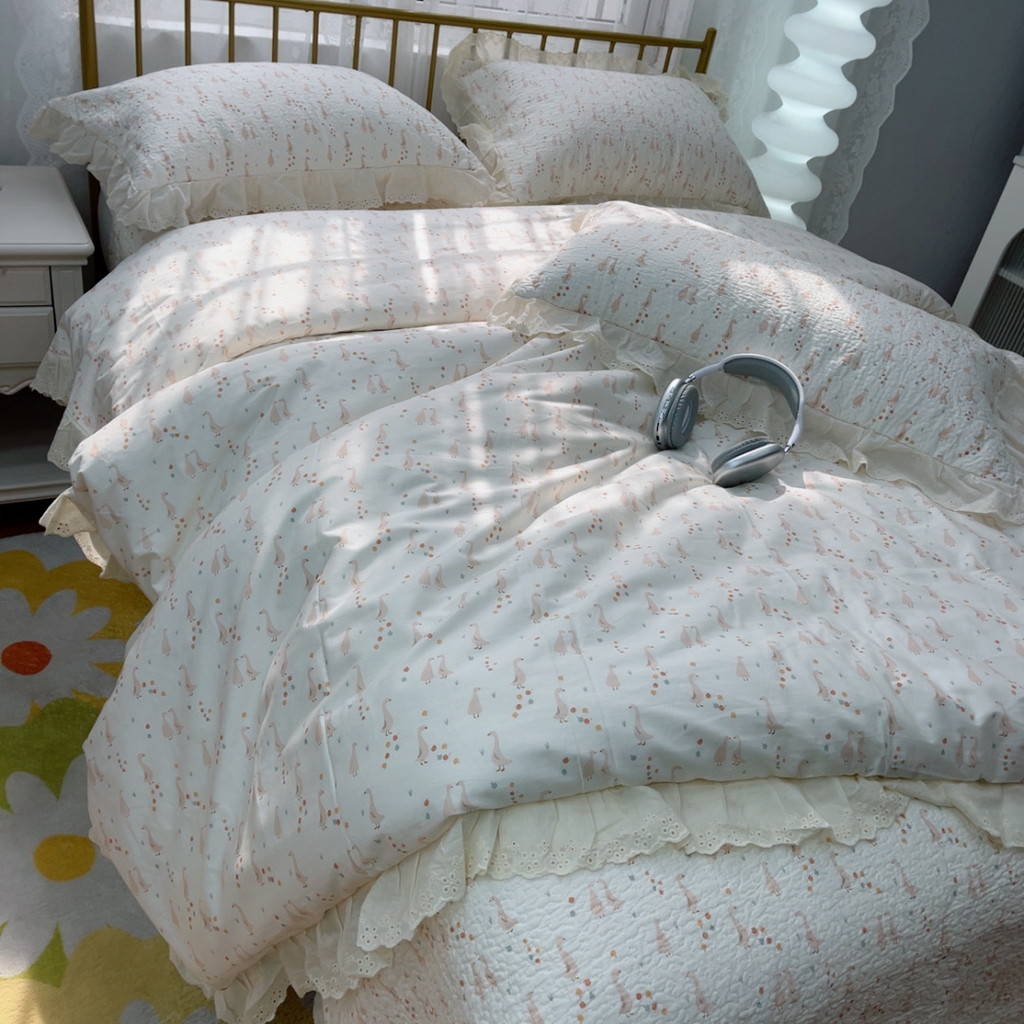 91家纺网 家纺一手货源 找家纺 暖居 2025春夏款高温砂洗棉花床盖三件套被套四件套同款纯棉夏被空调被四季 开心鸭