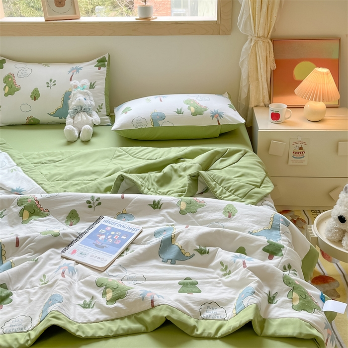 91家纺网 家纺一手货源 找家纺 梵蒂莎 2025云朵棉棉花夏被恐龙天地-绿